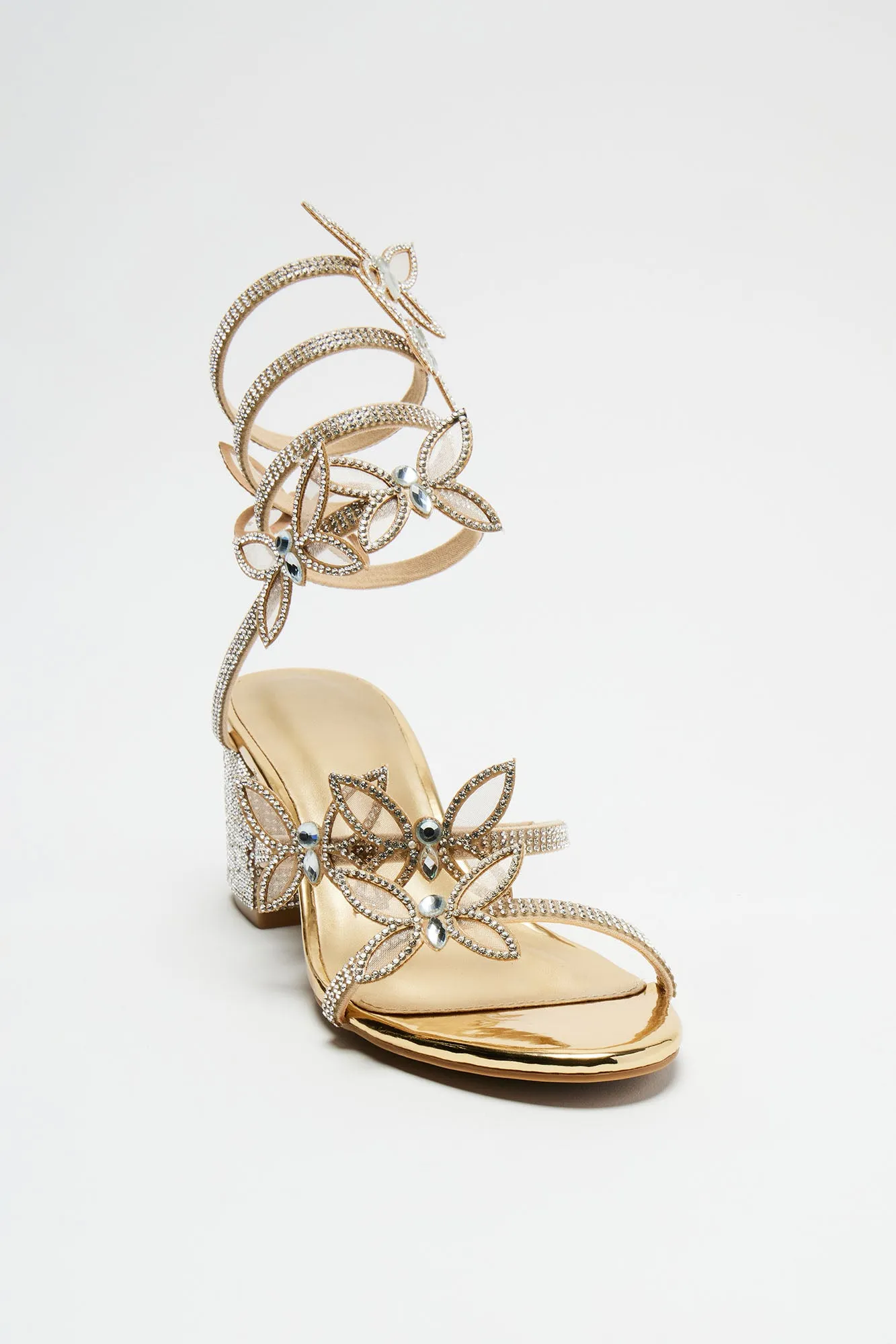 Julia Rhinestone Wrap Up Heels - Gold
